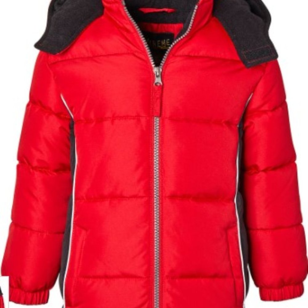 New Unisex Red & Blue Puffer Jacket w/Beanie Set